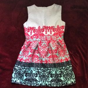 Pink/blue/teal/white dress